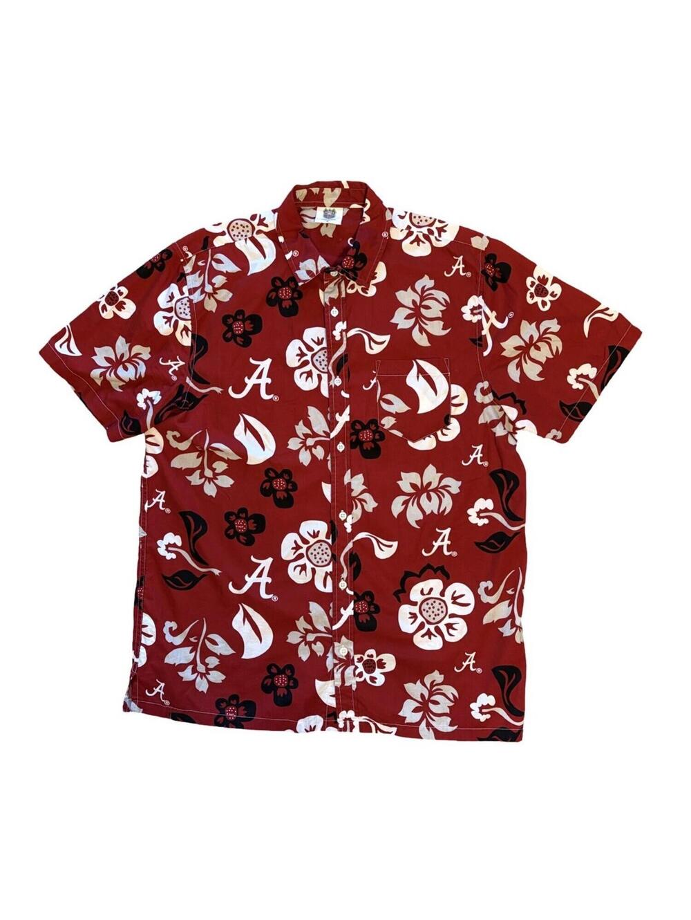 Wes and Willy Alabama Crimson Tide Floral Hawaiian Shirt Size Large Red White